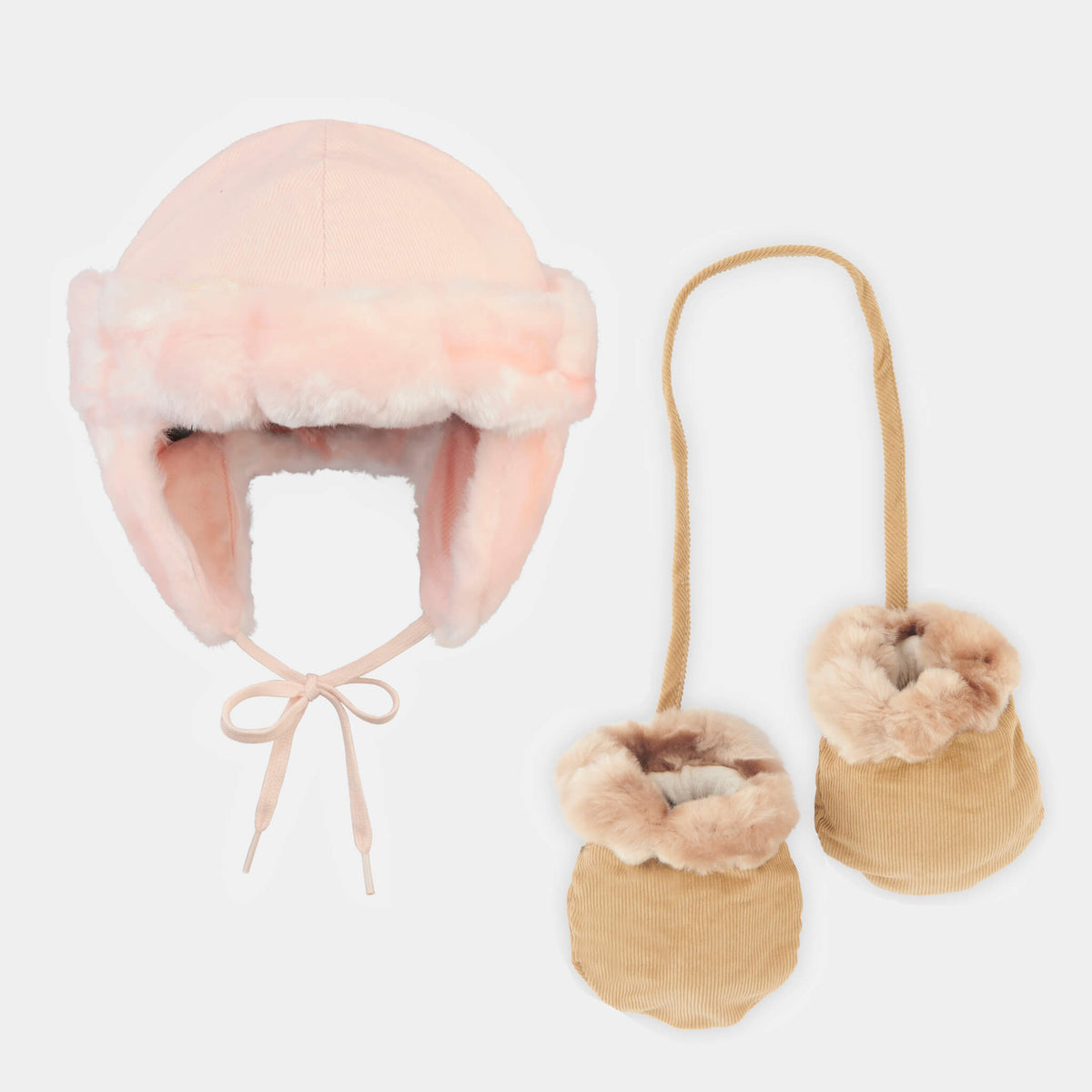 Russian style Faux Fur Hat and Mitts Bundle Minimink