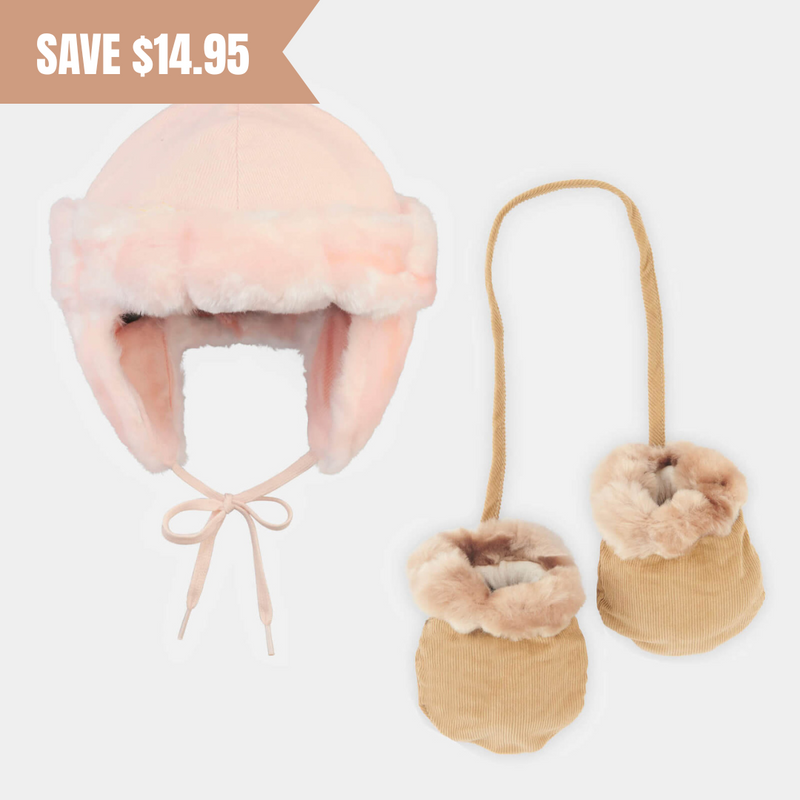 Russian-style Faux Fur Hat and Mitts Bundle