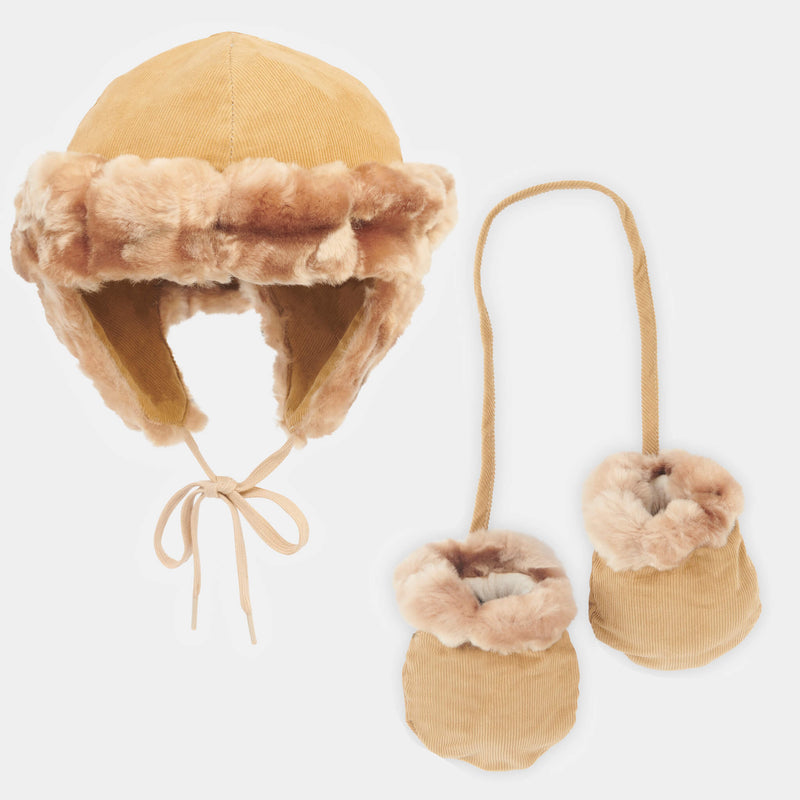 Russian-style Faux Fur Hat and Mitts Bundle